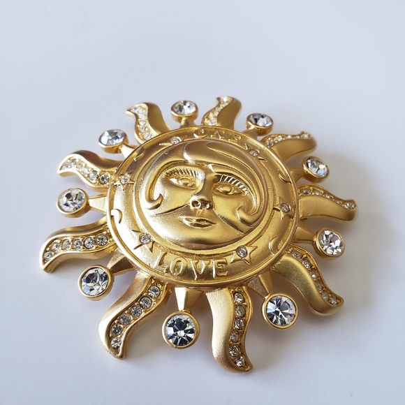 KIRK'S FOLLY "One Love" convertible brooch/ pendant goldtone sun face - Picture 2 of 8